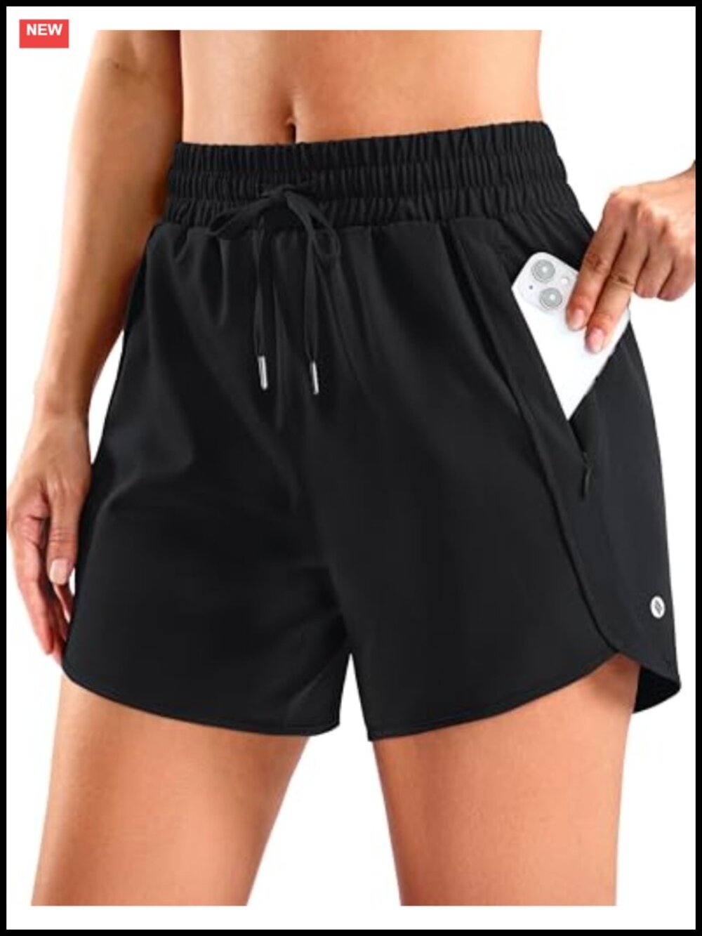 Athletic Running Shorts with 2 Zipper Pockets, Drawstring High Rise Dolphin Hem